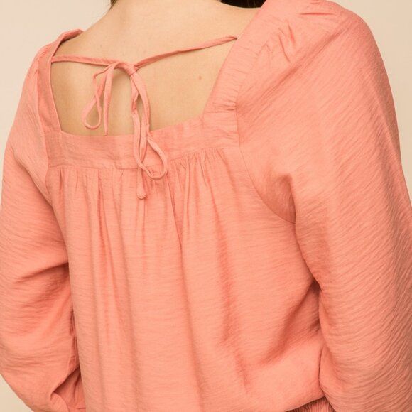 HEM & THREAD Terracotta Square Neck Button Front Blouse | Balloon Sleeve a - Picture 6 of 6